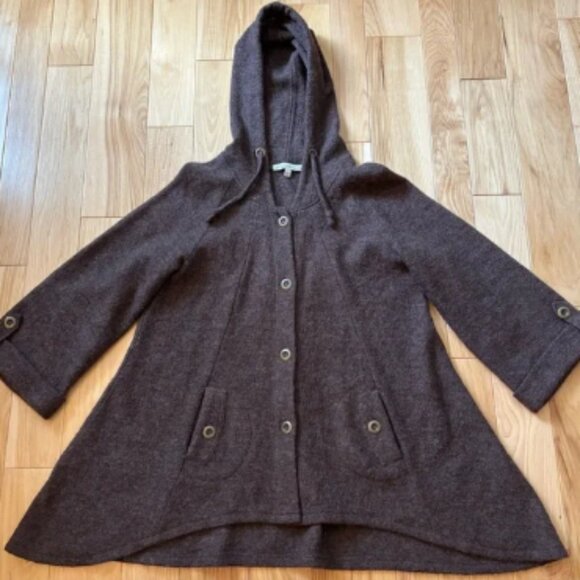 Vintage David Brooks Brown Wool Hooded Button Front Lagenlook Style Coat - Picture 1 of 10